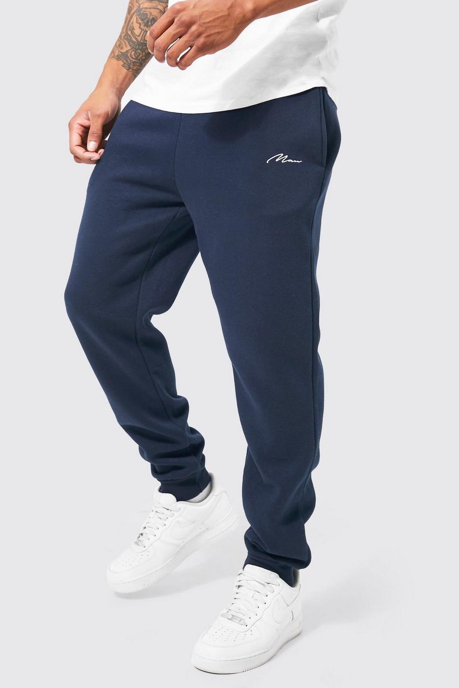Pantaloni tuta Slim Fit con scritta Man, Navy image number 1