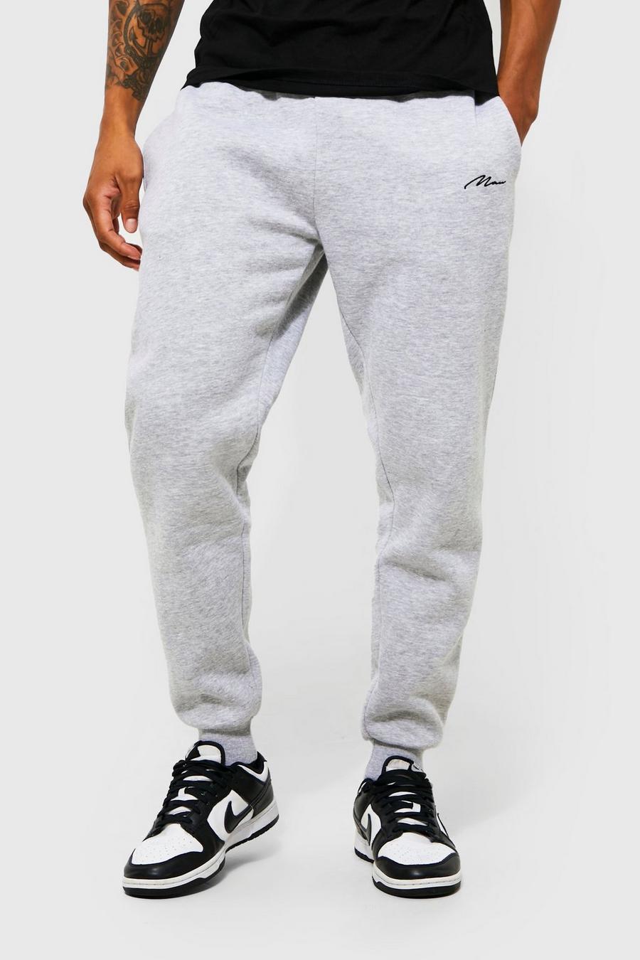 Pantaloni tuta Slim Fit con scritta Man, Grey marl image number 1