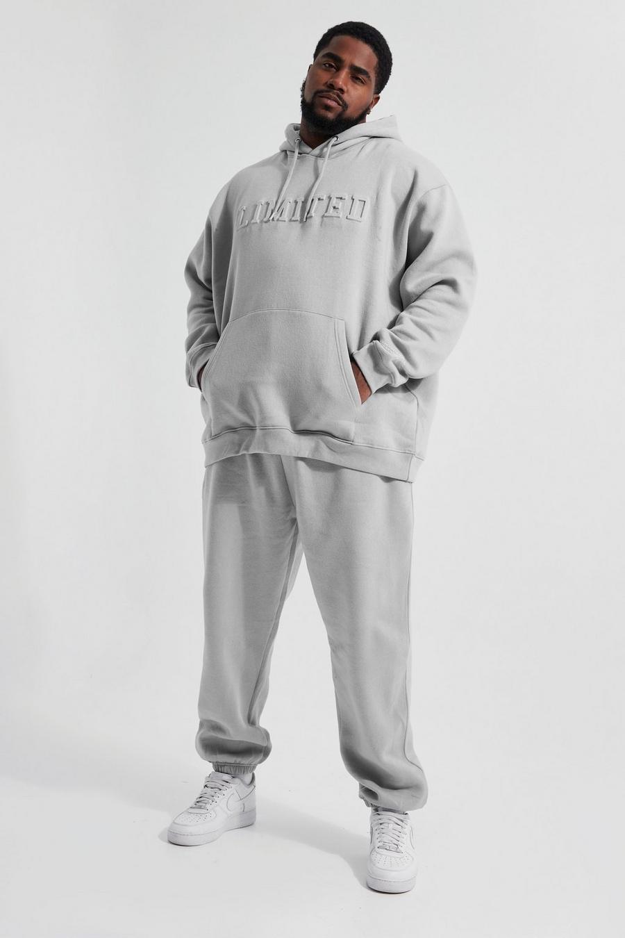 Light grey Plus Limited Embossed Hooded Tracksuit image number 1
