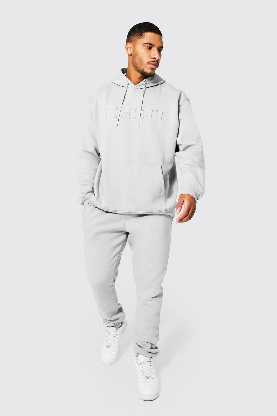 Light grey gris Tall Limited Embossed Hooded Tracksuit image number 1