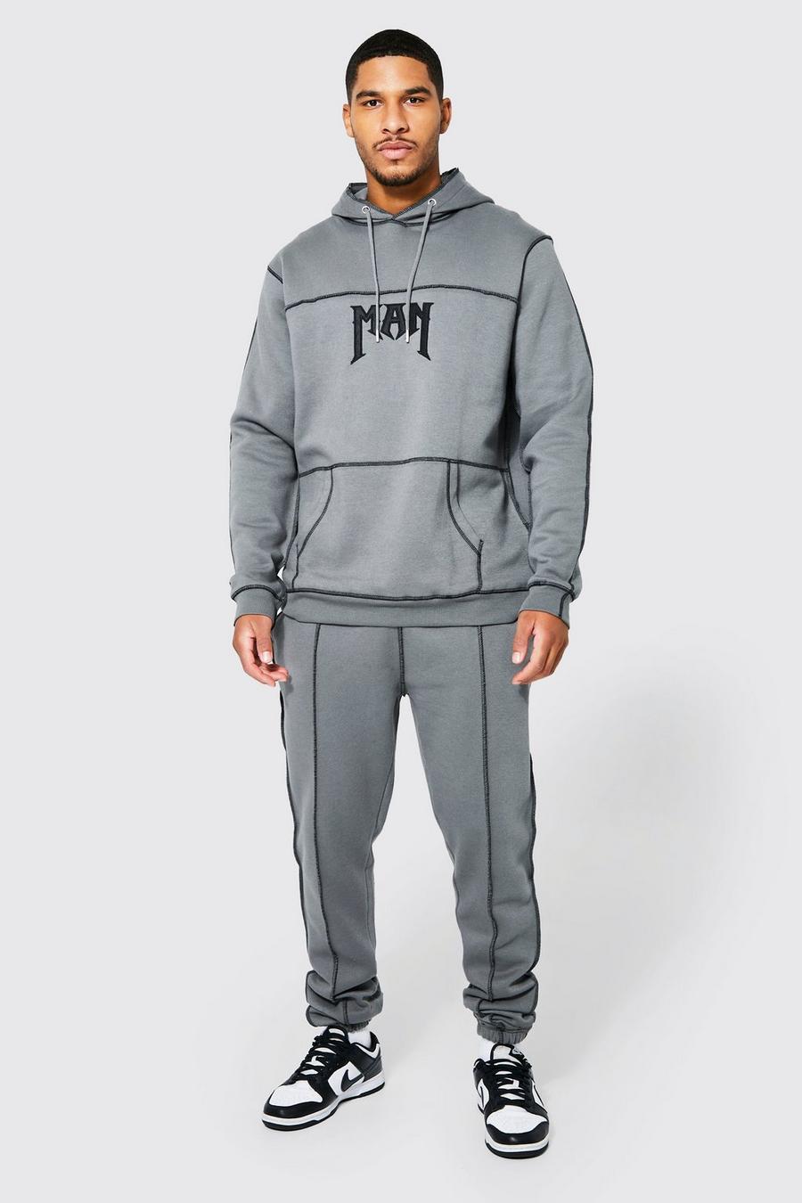 Charcoal grey Tall Contrast Stitch Regular Fit Tracksuit