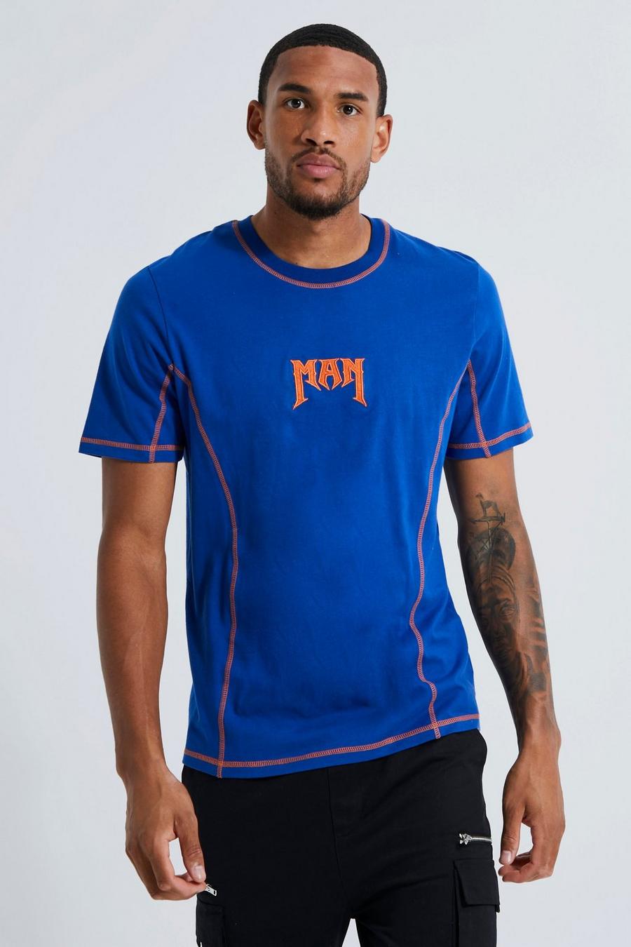 Blue MAN Tall T-shirt med kontrastsömmar image number 1