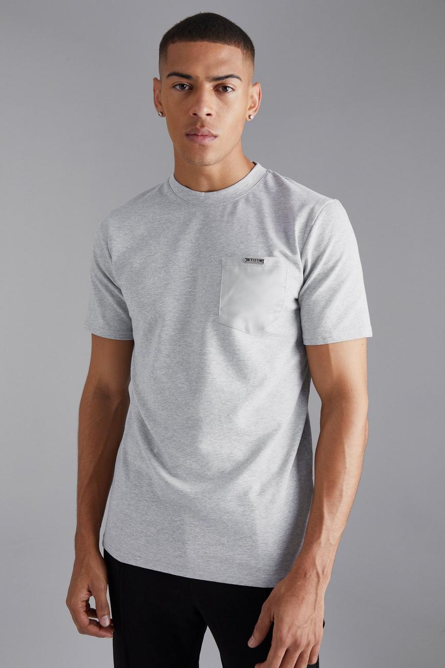 Grey marl Sateen Pocket Slim Fit T Shirt image number 1