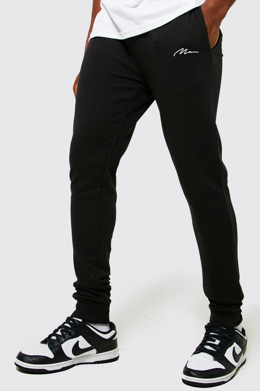 Pantaloni tuta Super Skinny Fit con firma Man, Black nero