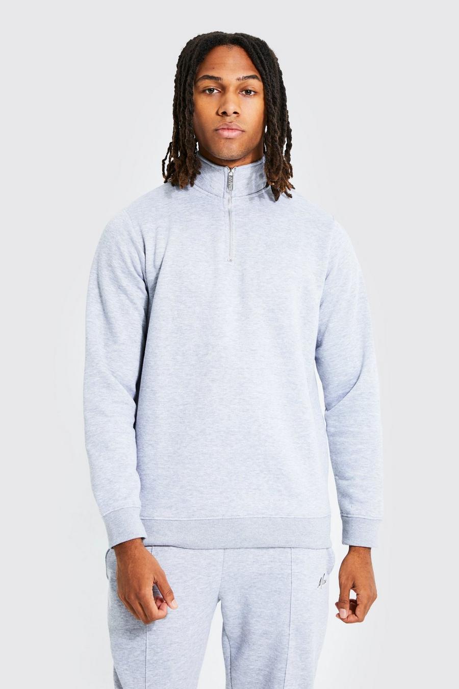 Grey marl Basic Sweatshirt med kort dragkedja image number 1