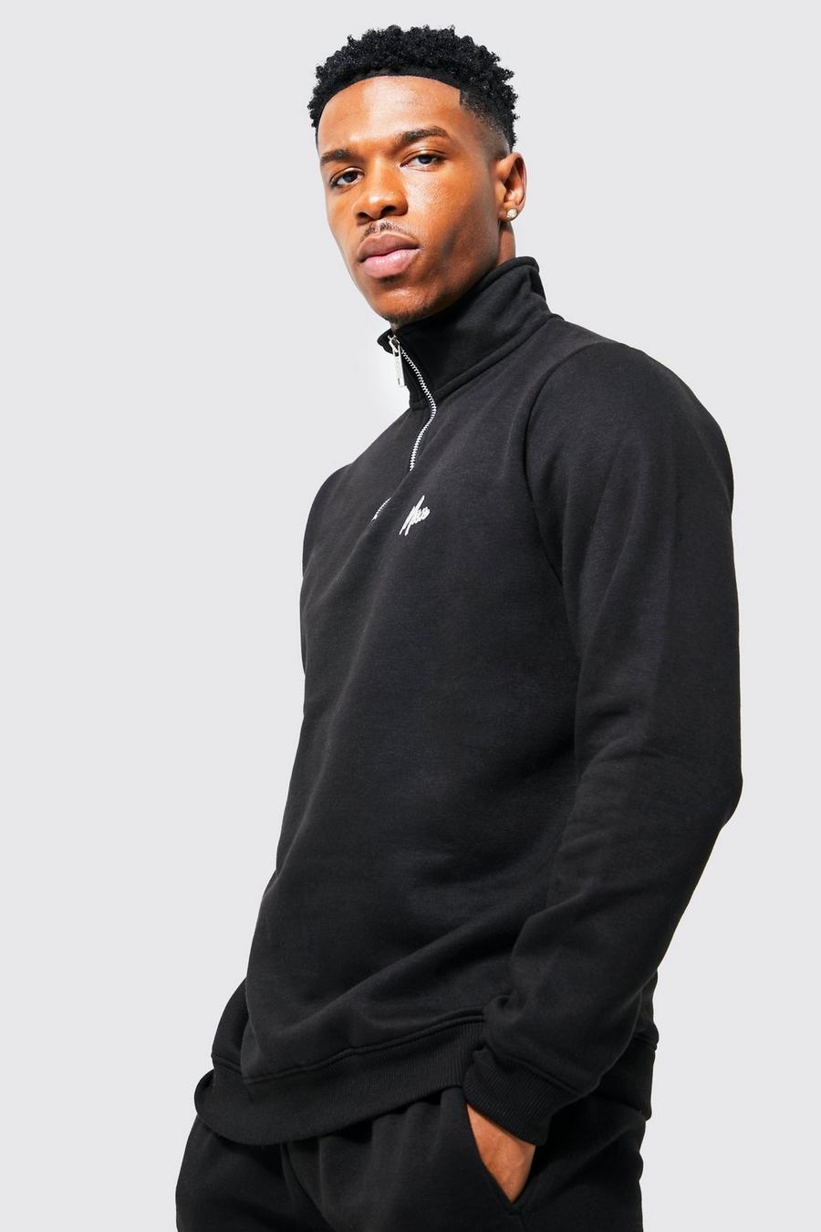 Man Sweatshirt mit 1/4 Reißverschluss, Black image number 1