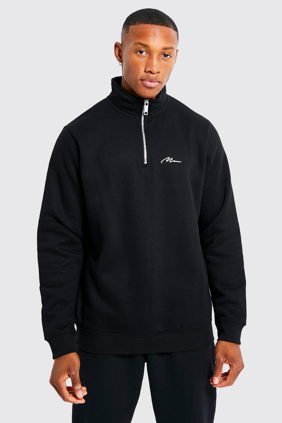 Man Signature Sweatshirt mit 1/4 Reißverschluss, Black schwarz