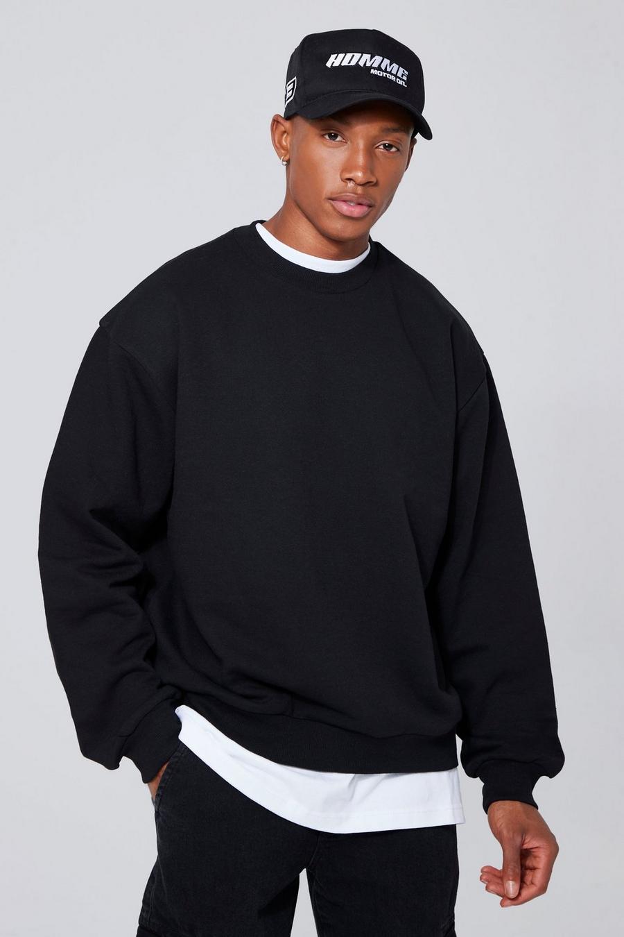 Black Basic Oversized Extended Neck Boxy Sweatshirt image number 1