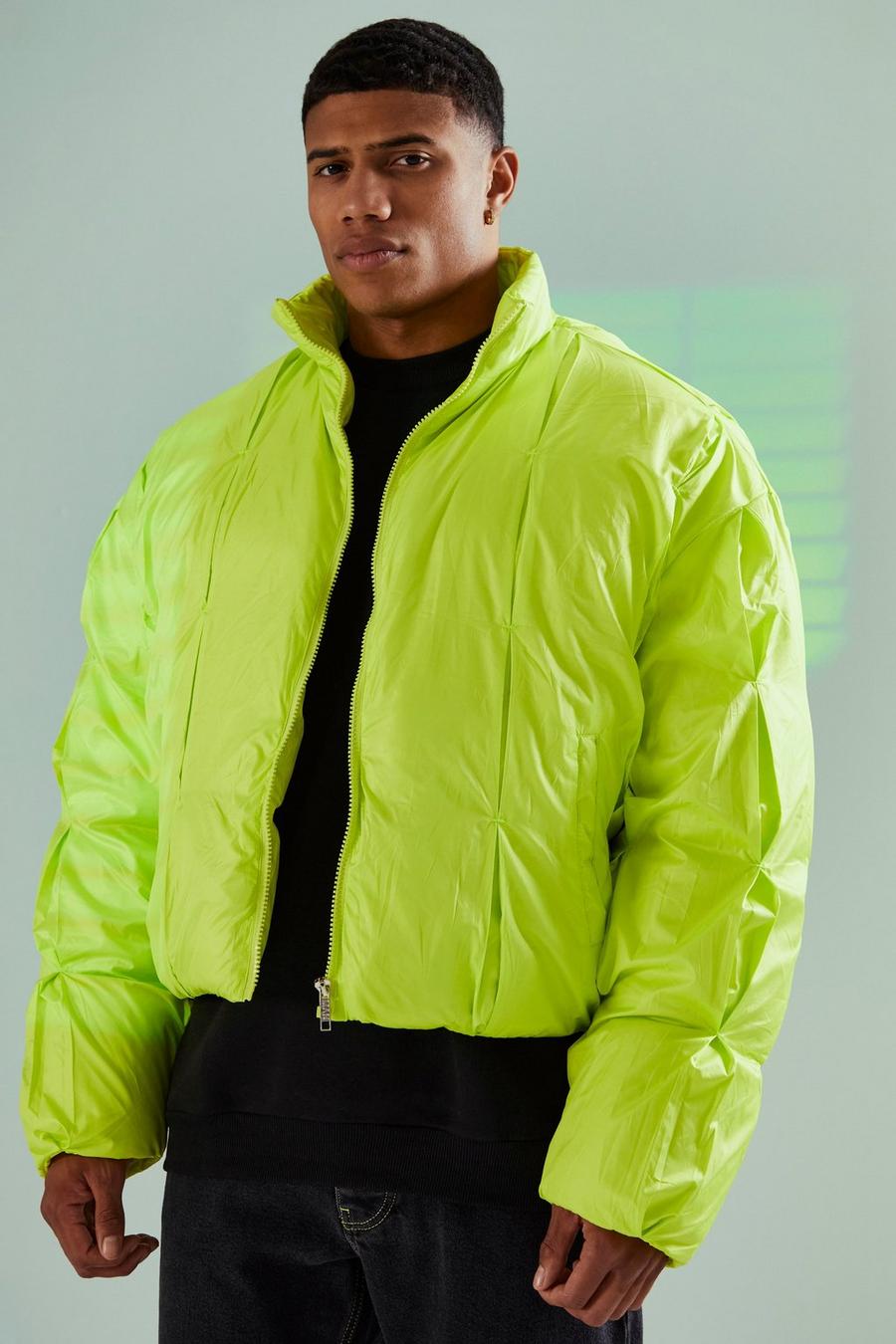 Lime Pleated Funnel Neck Puffer image number 1