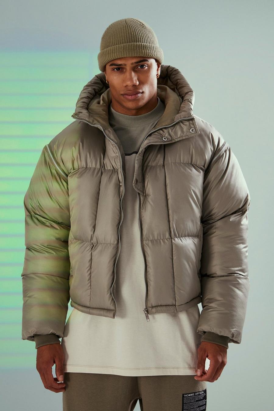 Sage Boxy Puffer With Zip Off Sleeves image number 1