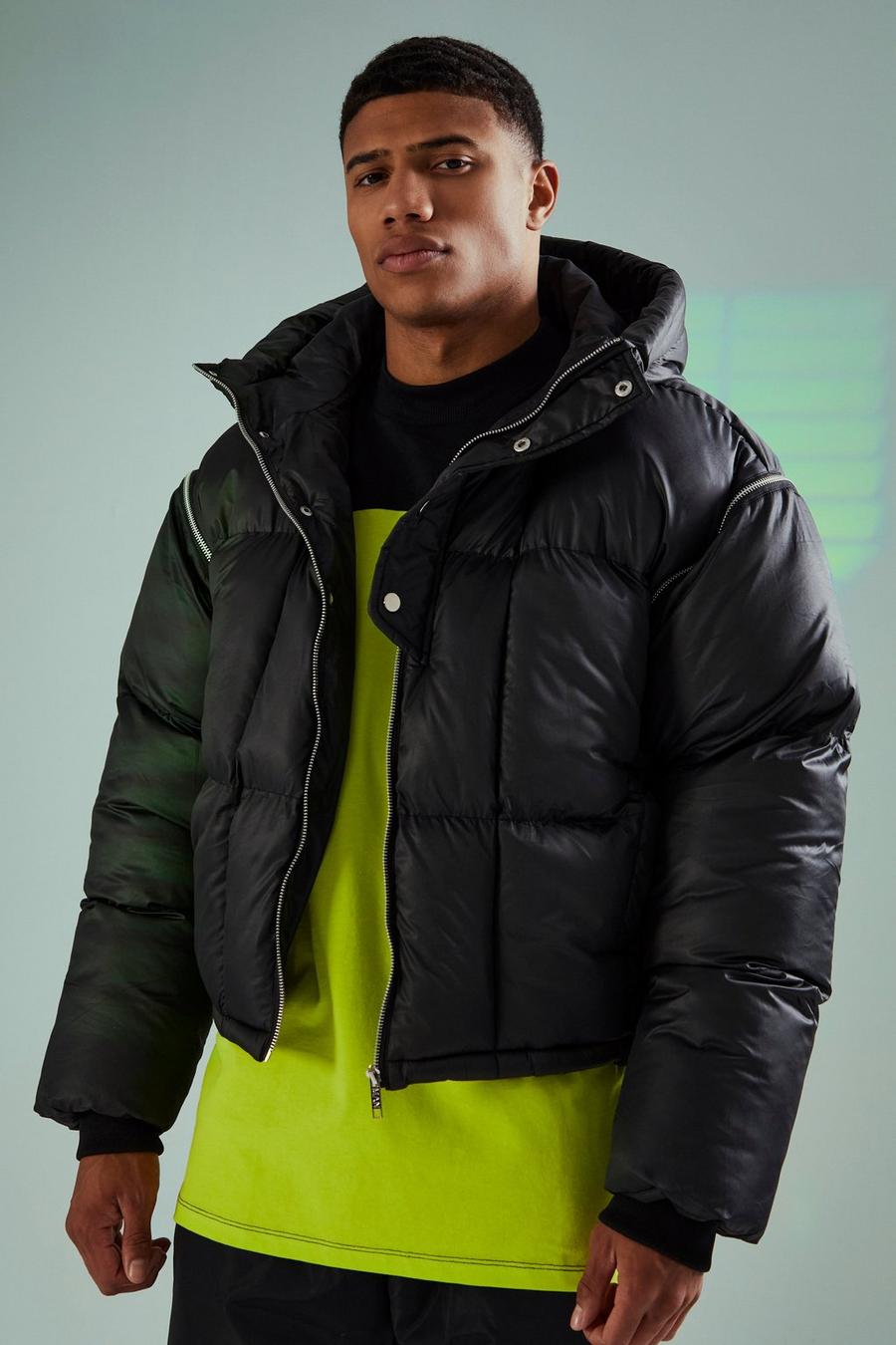 Black Boxy Puffer With Zip Off Sleeves image number 1