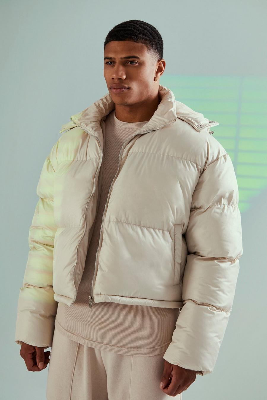 Stone Boxy Oversized Puffer With Hood image number 1
