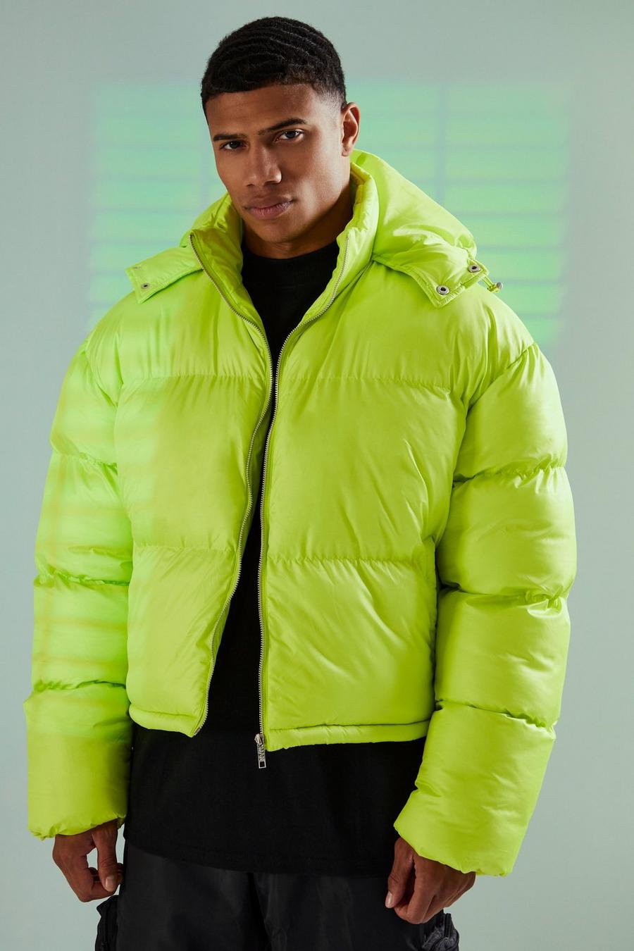 Lime Boxy Oversized Puffer With Hood image number 1