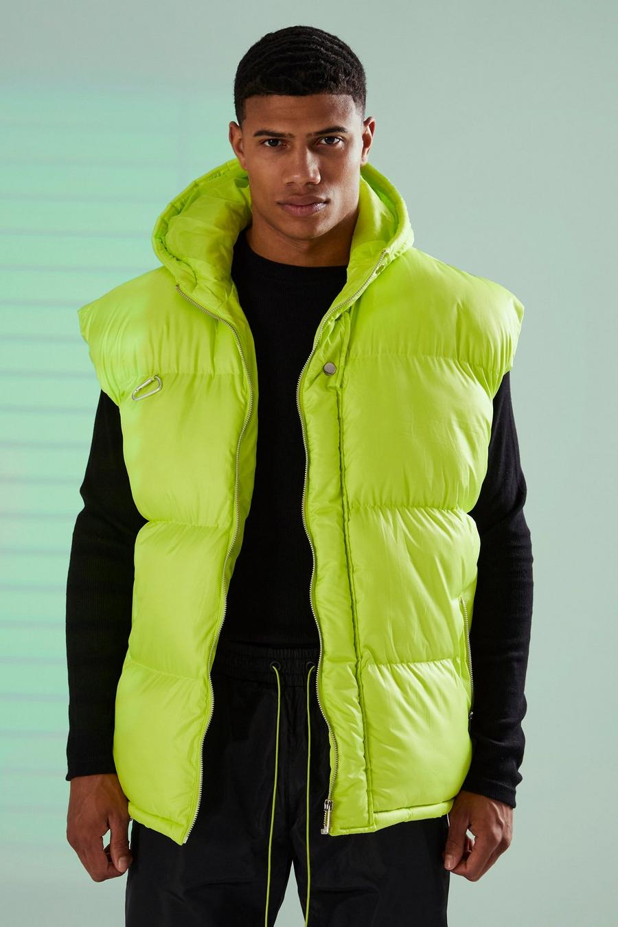 Lime Quilted Drop Shoulder Gilet With Zips image number 1