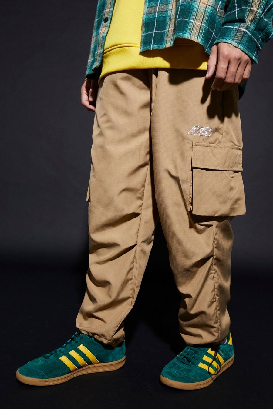 Pantalón cargo holgado con costuras antidesgarros, Tan marrón