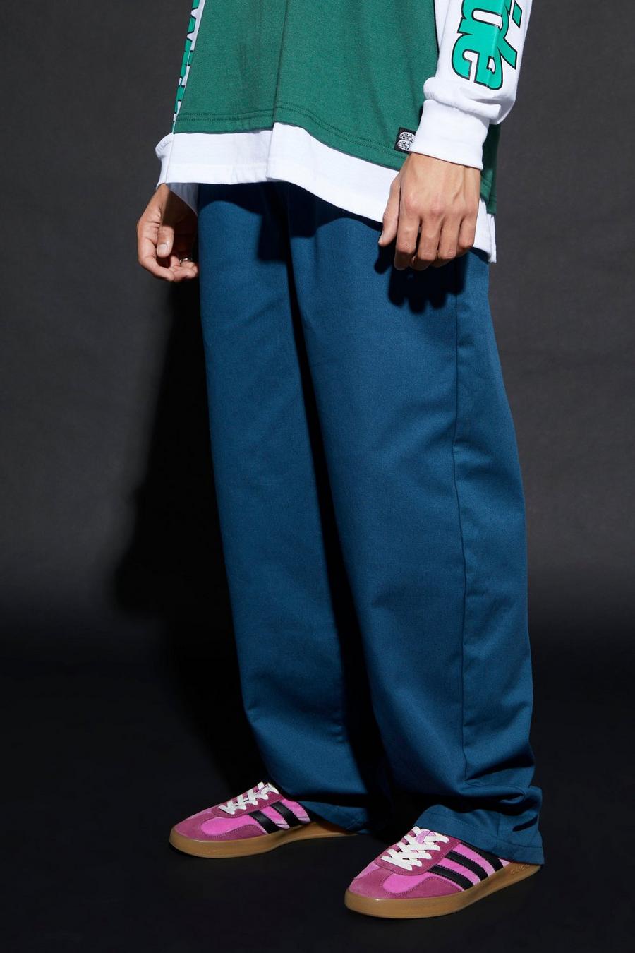Navy Fixed Waist Oversized Twill Trouser image number 1