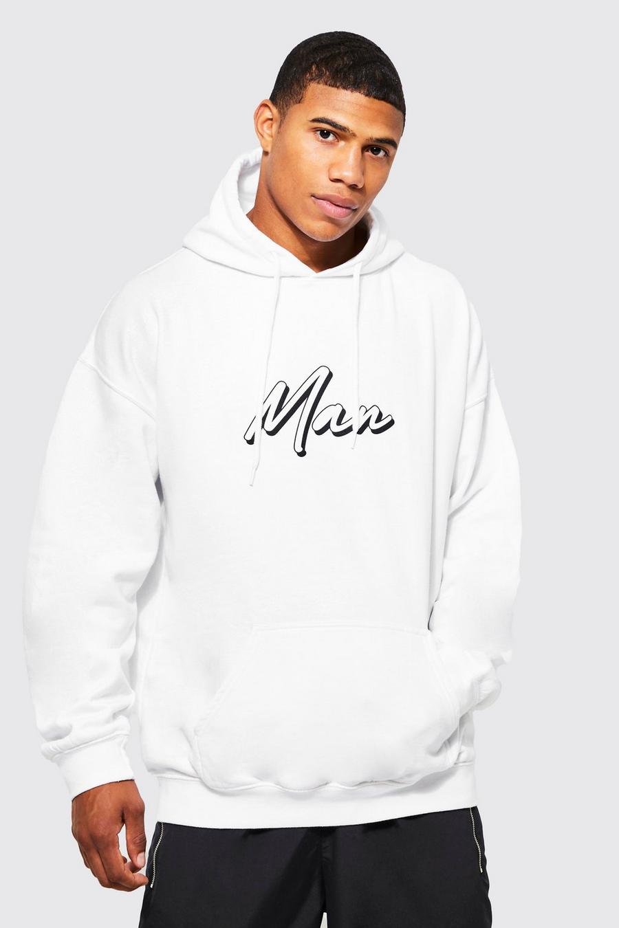 White Oversized Man Script Graphic Hoodie image number 1