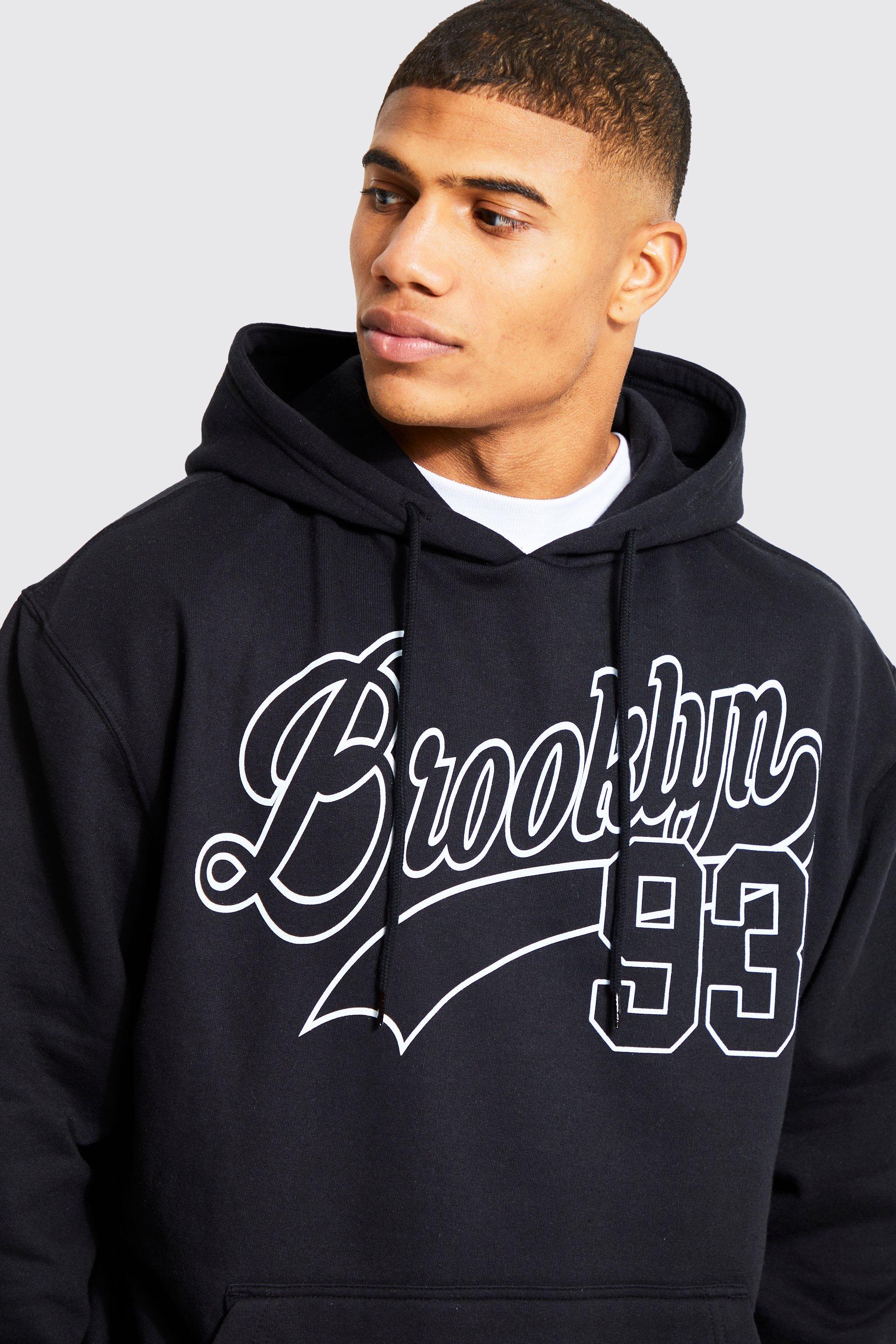 Male Black Oversized Brooklyn Varsity Hoodie