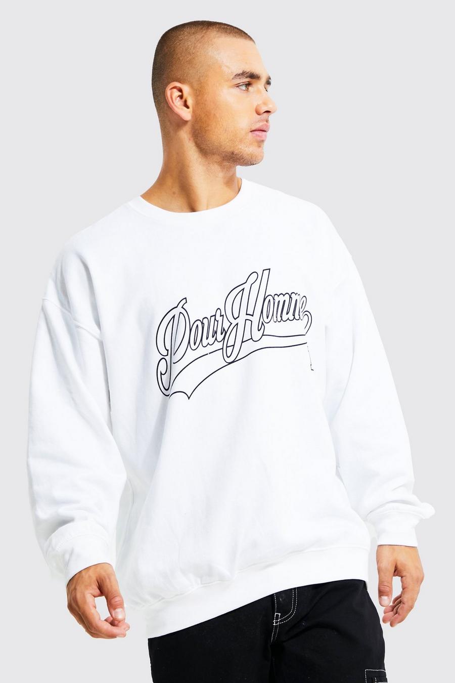 White Oversized Varsity Trui Met Print image number 1