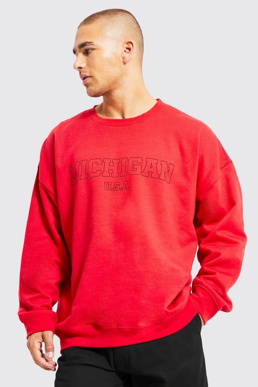 Red Oversized Varsity Michigan Sweatshirt