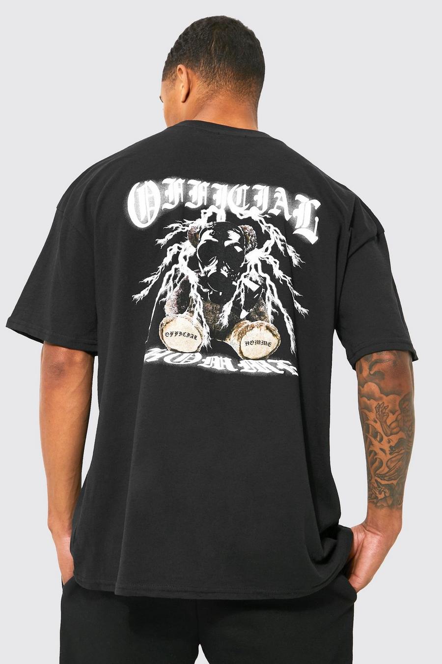 Black Oversize t-shirt med hög halsmudd och grafiskt tryck image number 1