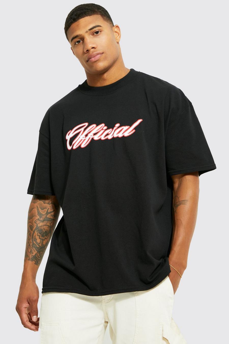 Black Oversized Offical Varsity T-Shirt Met Print