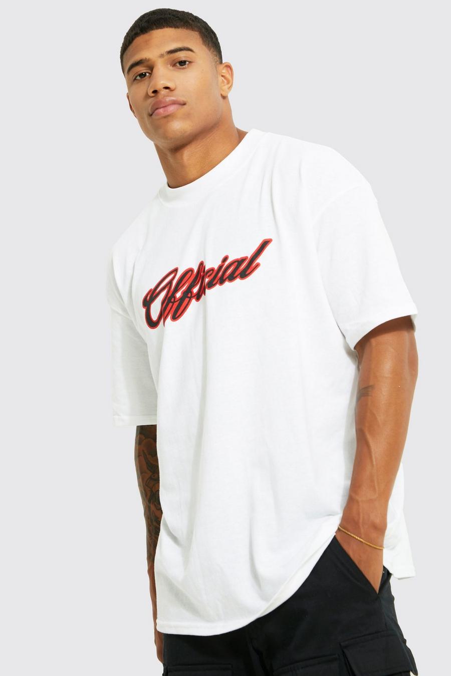 T-shirt oversize Official con grafica stile Varsity, White bianco