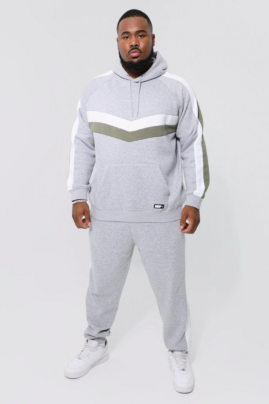 Grey marl Plus Man Colour Block Hooded Tracksuit image number 1