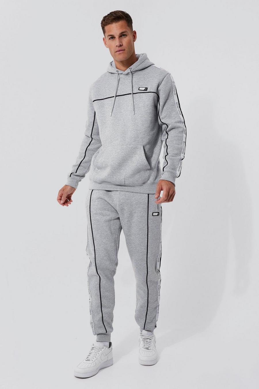 Grey marl Tall Man Side Tape Hooded Tracksuit image number 1