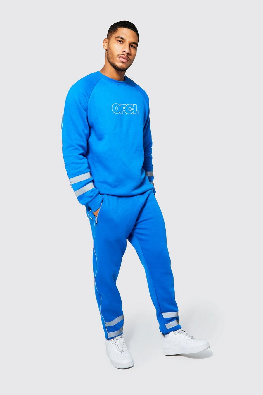 Blue Tall Man Reflective Panelled Sweat Tracksuit image number 1