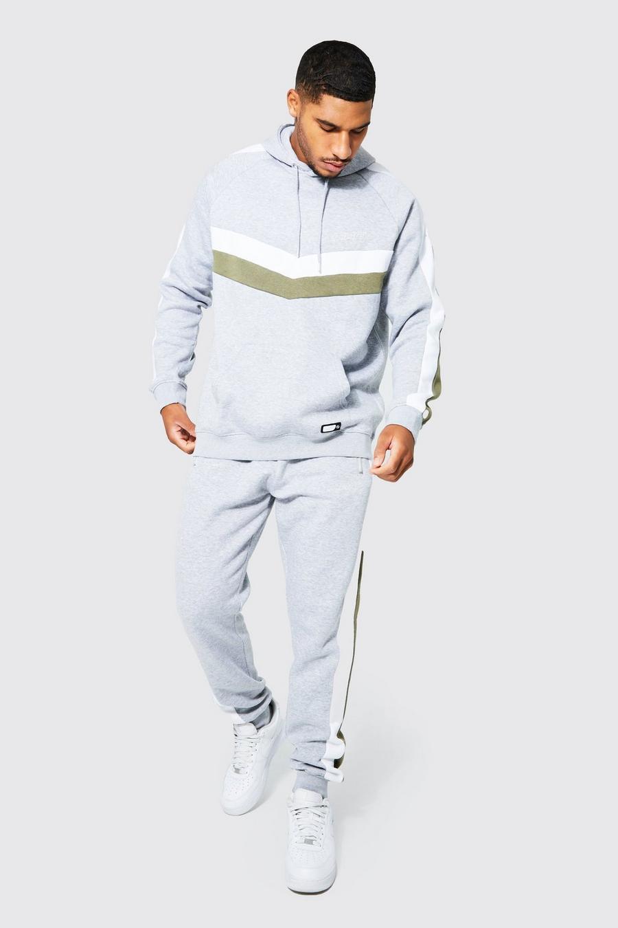 Grey marl Tall Man Colour Block Hooded Tracksuit image number 1