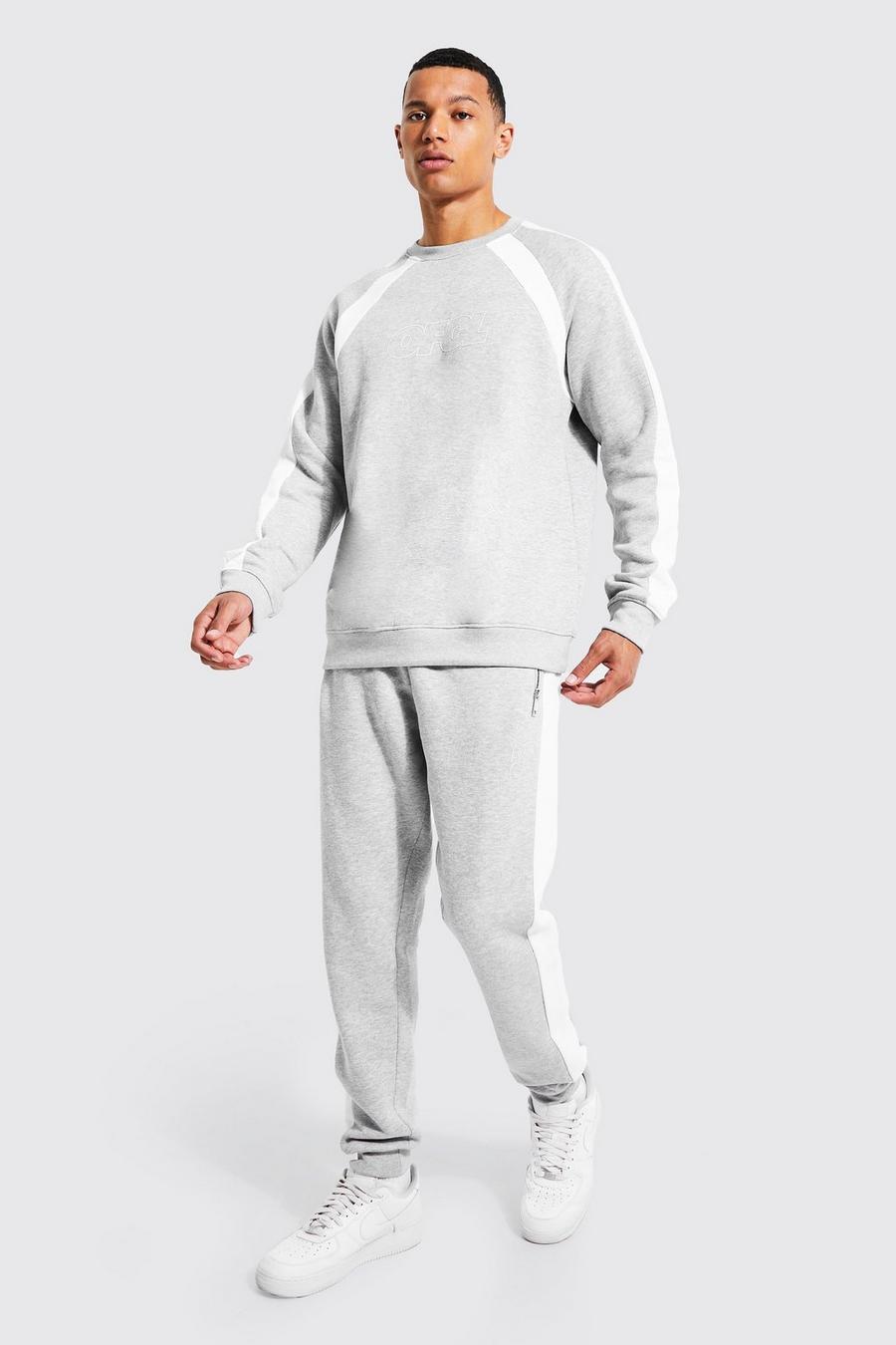 Grey marl grå Tall MAN Träningsoverall med sweatshirt och blockfärger