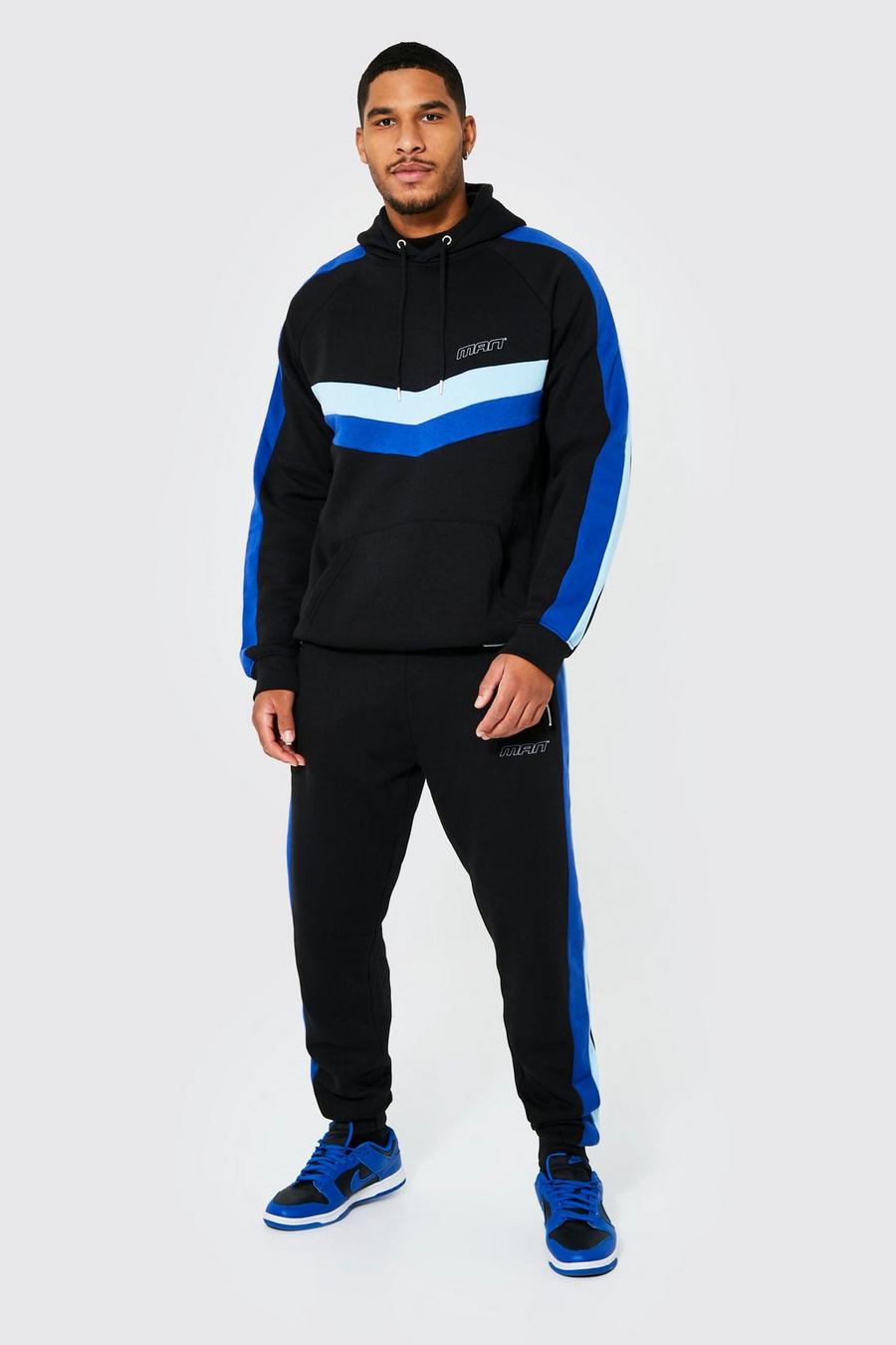 Black Tall Man Colour Block Hooded Tracksuit image number 1