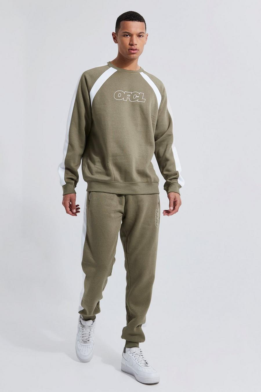 Tall Colorblock Sweatshirt-Trainingsanzug, Khaki image number 1