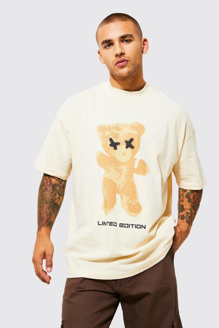 Sand Oversized Extended Neck Teddy Graphic T-shirt image number 1