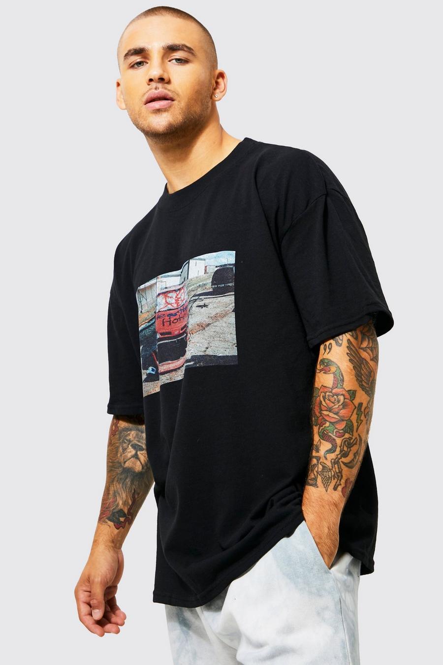 Black svart Oversize t-shirt med hög halsmudd image number 1