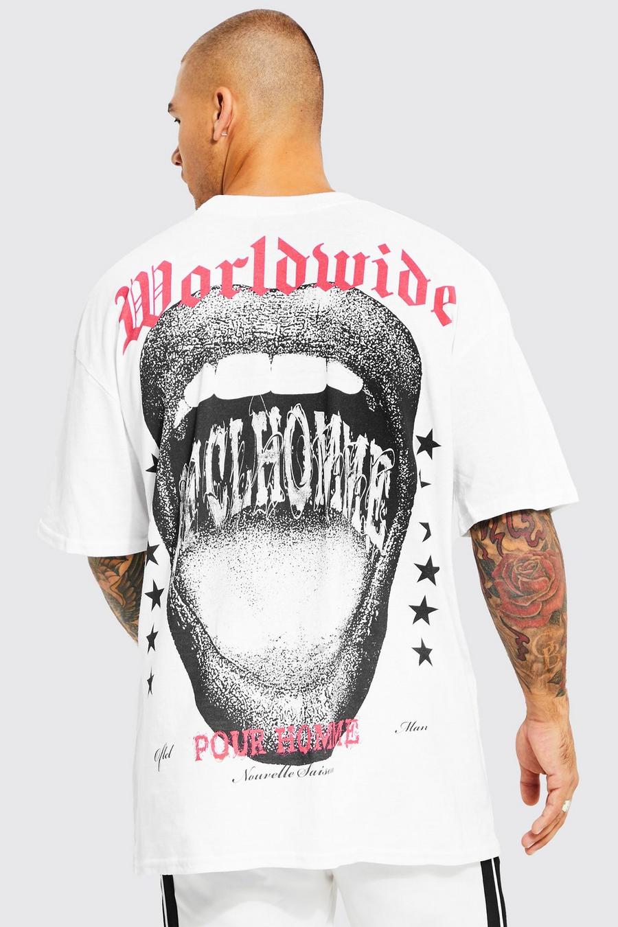 White Oversized Extended Neck Mouth Graphic T-shirt image number 1