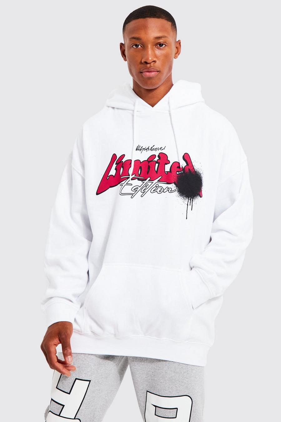 White Oversized Limited Face Graphic Hoodie image number 1