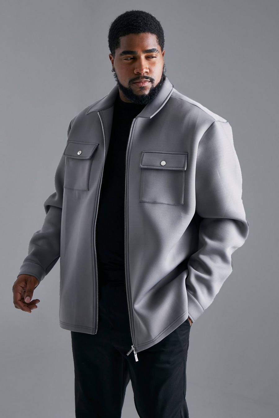 Grey grigio Plus Neoprene Zip Overshirt