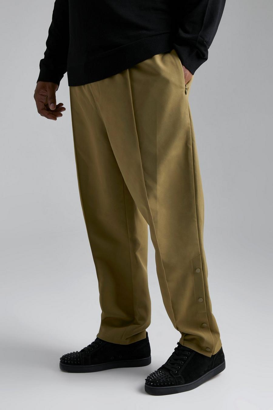 Khaki Plus Popper Detail Tapered Trouser