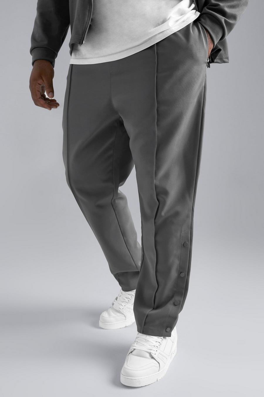 Grey Plus Popper Detail Tapered Trouser