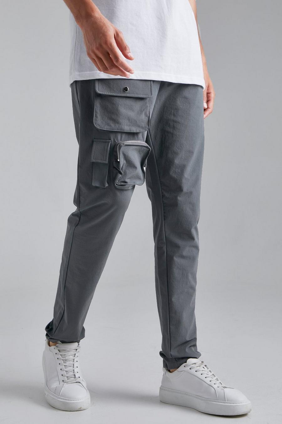 Tall Slim-Fit Hose mit Reißverschluss-Detail, Dark grey