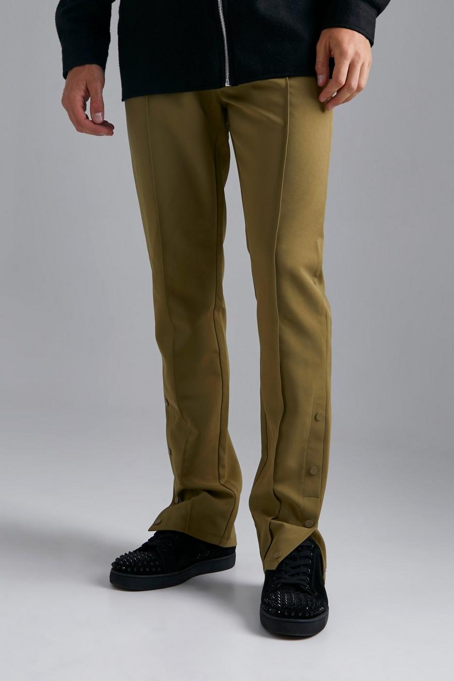 Khaki Tall Popper Detail Tapered Trouser