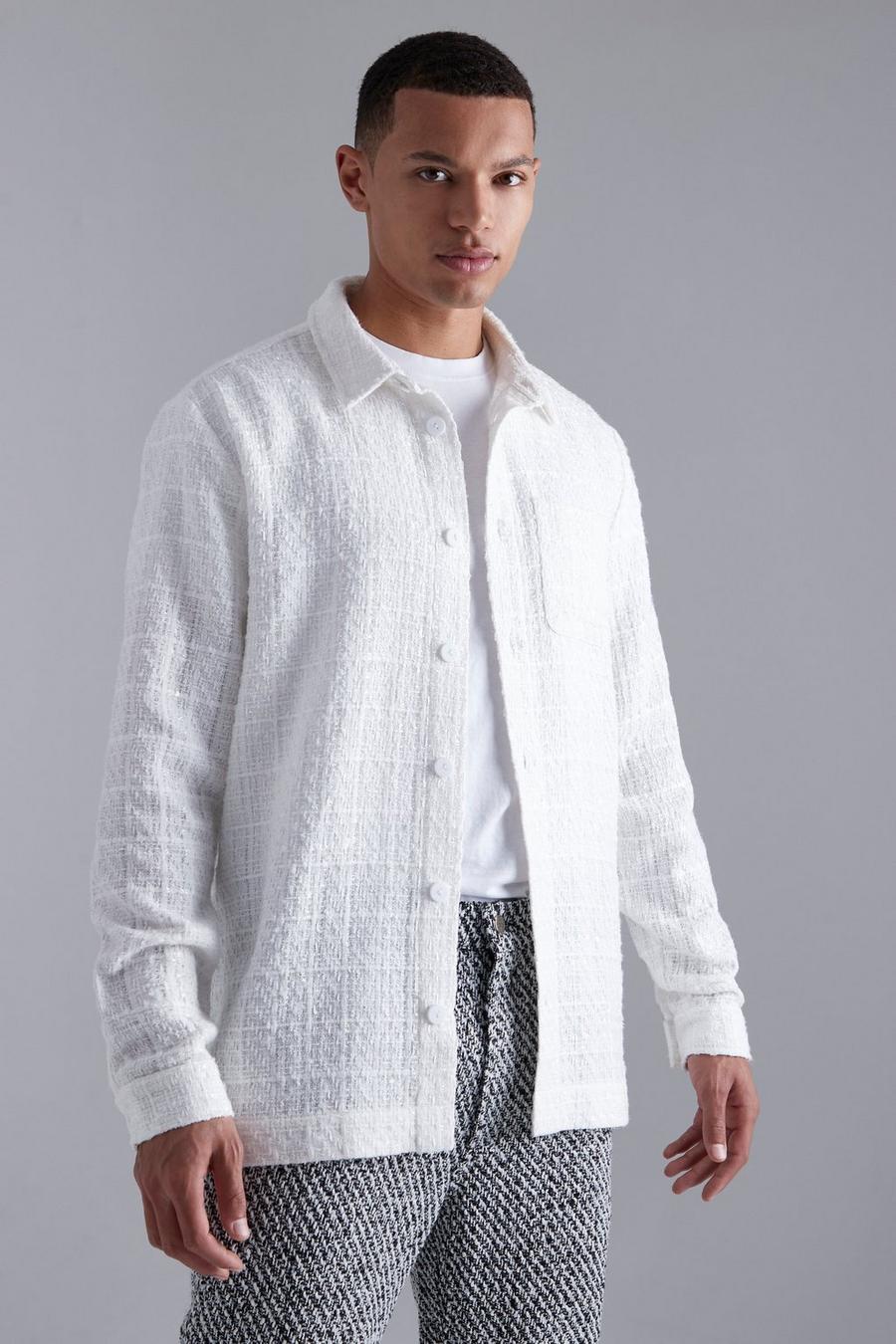 White Tall Smart Boucle Overshirt image number 1