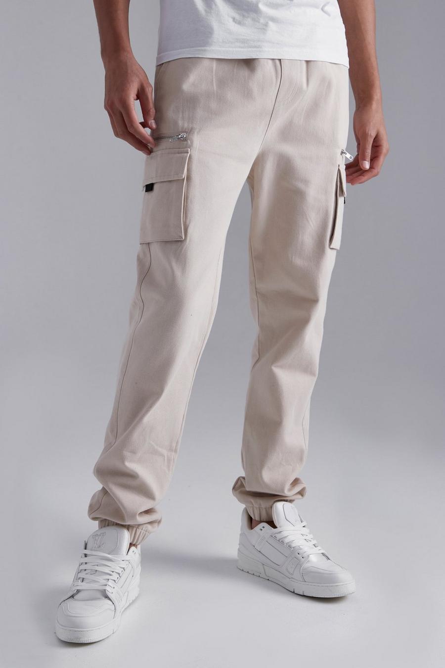 Stone beige Tall Slim Fit Extended Drawcord Cargo Trouser image number 1