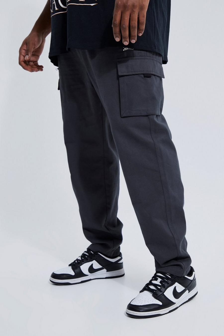 Dark grey Plus Slim Fit Twill Zip Pocket Cargo Trouser image number 1