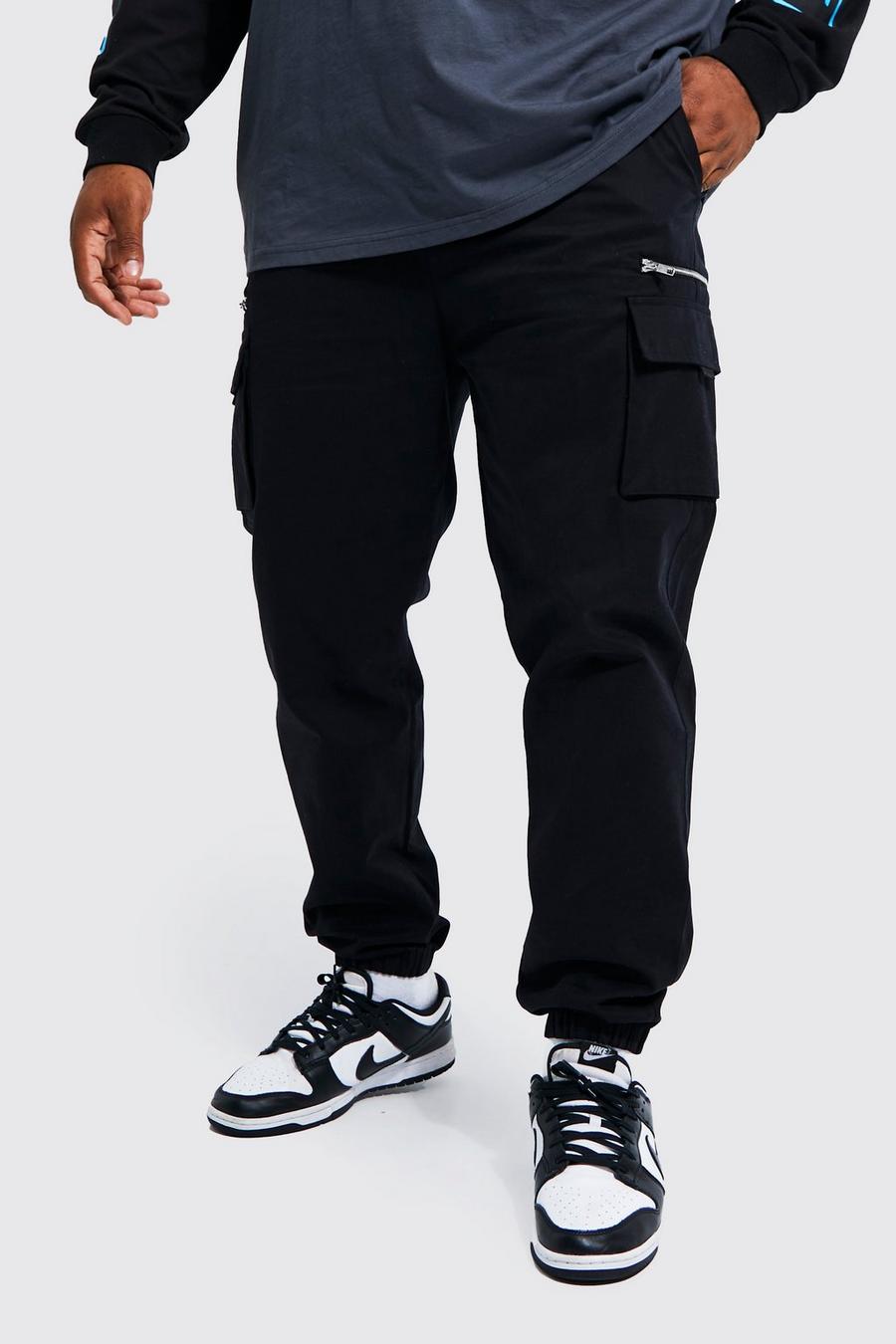 Black Plus Slim Fit Extended Drawcord Cargo Trouser image number 1