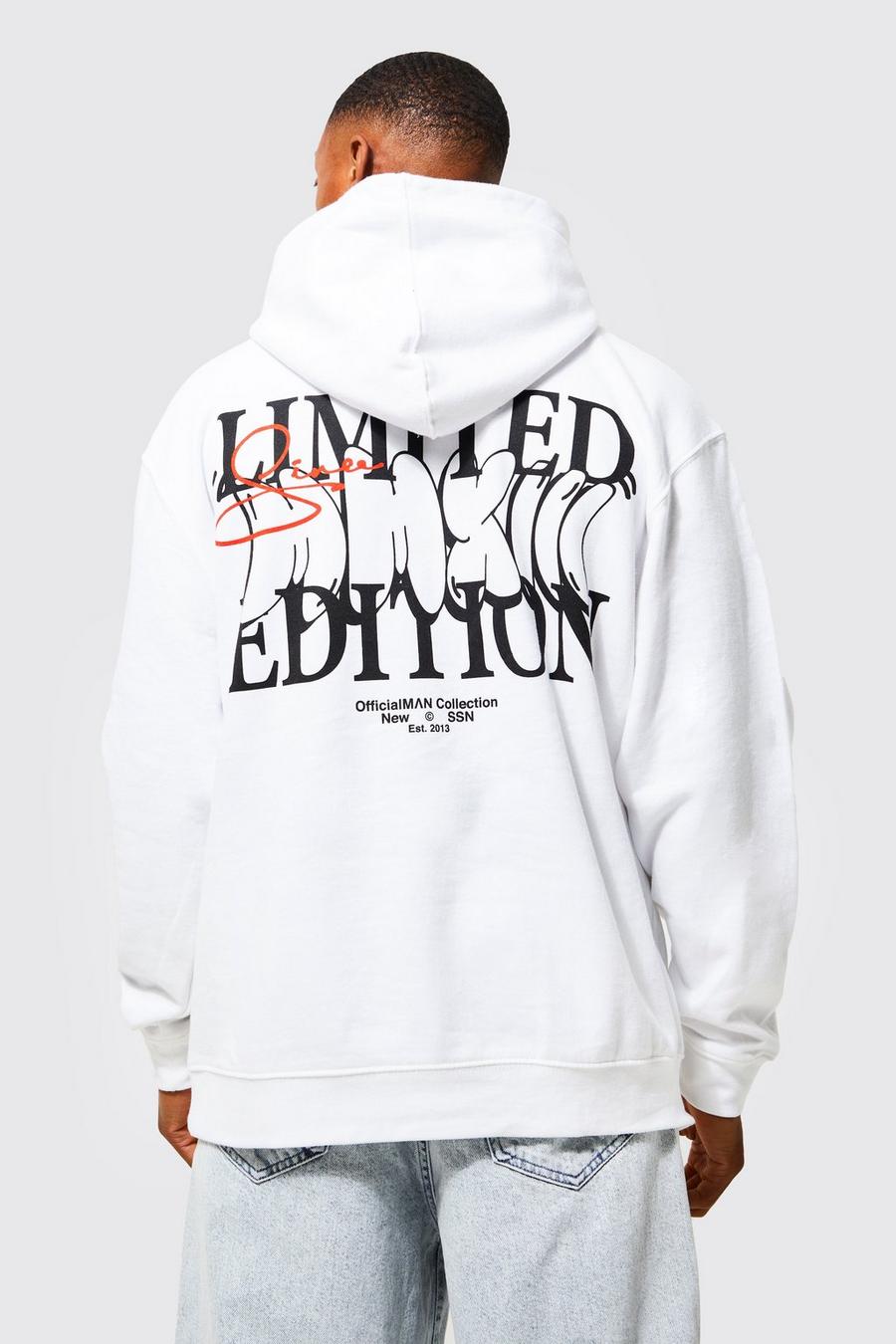 White Oversized Limited Graffiti Graphic Hoodie image number 1