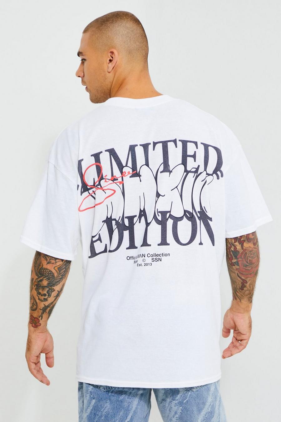 White Oversized Extended Neck Graffiti Print T-shirt image number 1