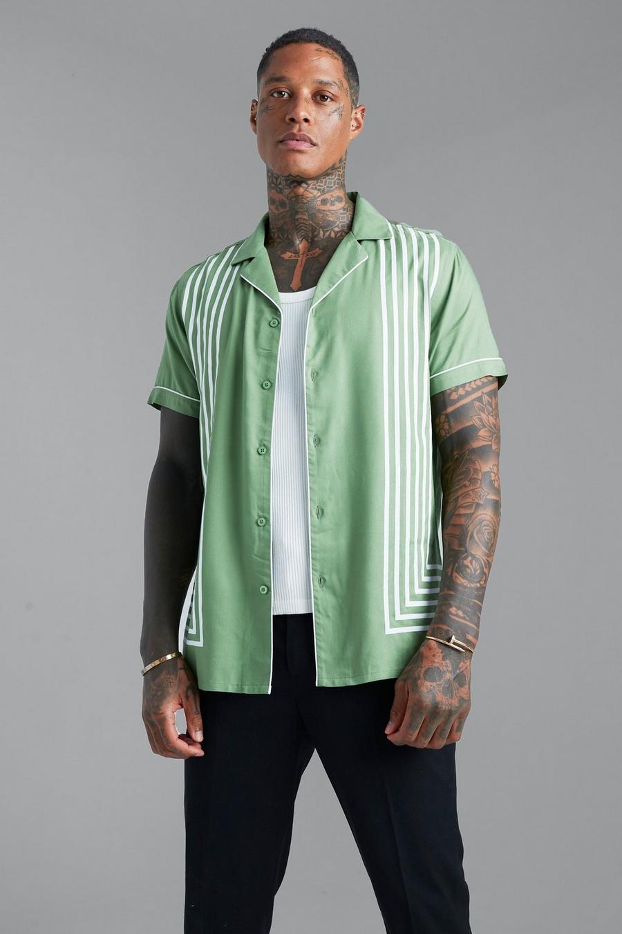 Khaki Short Sleeve Piping Printed Shirt 